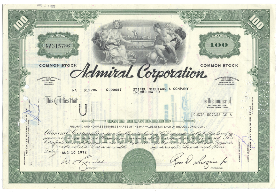 Admiral Corporation Stock Certificate