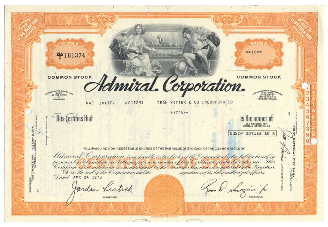 Admiral Corporation Stock Certificate