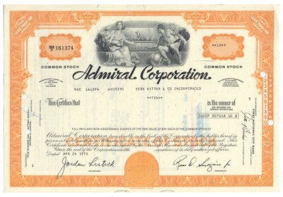 Admiral Corporation Stock Certificate