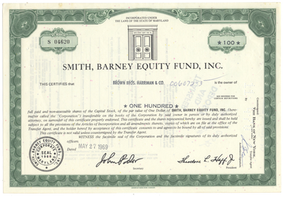 Smith, Barney Equity Fund, Inc. Stock Certificate