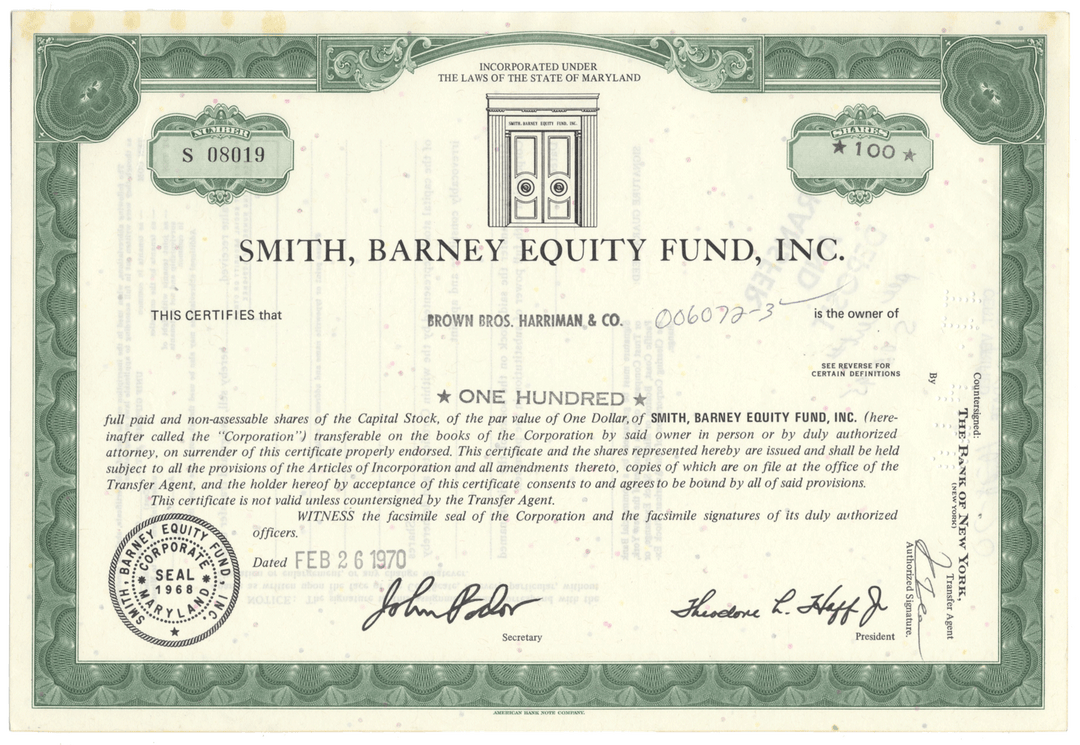 Smith, Barney Equity Fund, Inc. Stock Certificate