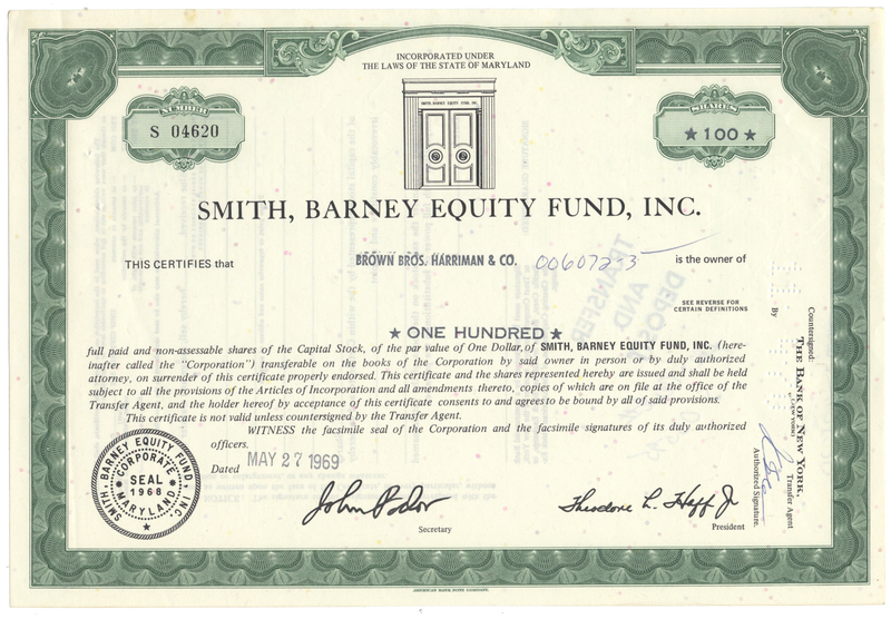 Smith, Barney Equity Fund, Inc. Stock Certificate