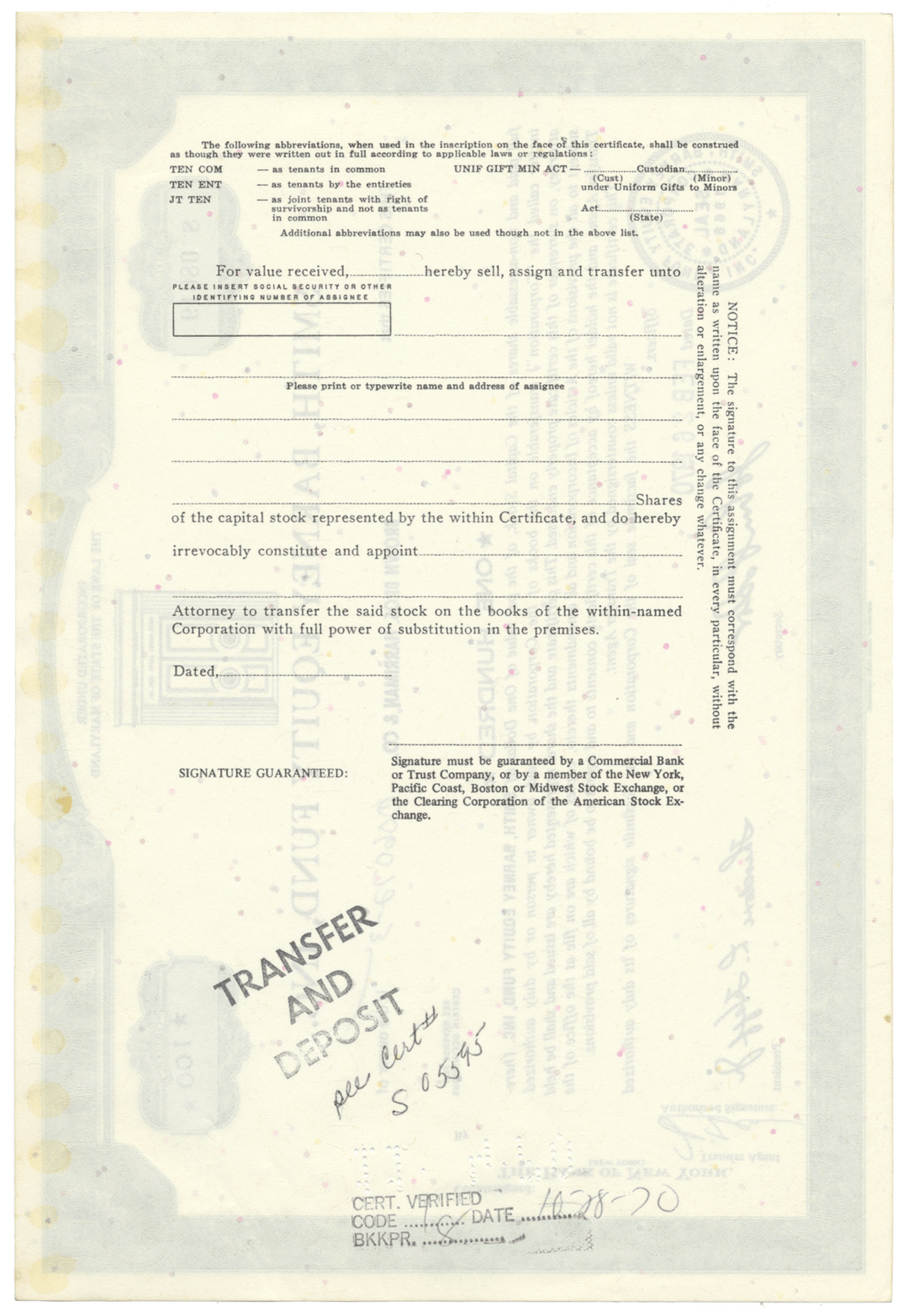 Smith, Barney Equity Fund, Inc. Stock Certificate