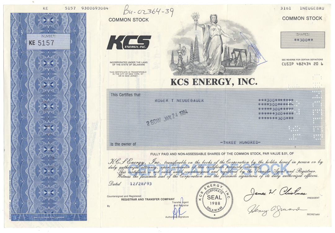 KCS Energy, Inc. Stock Certificate