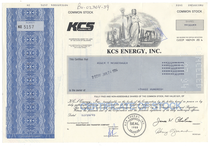 KCS Energy, Inc. Stock Certificate