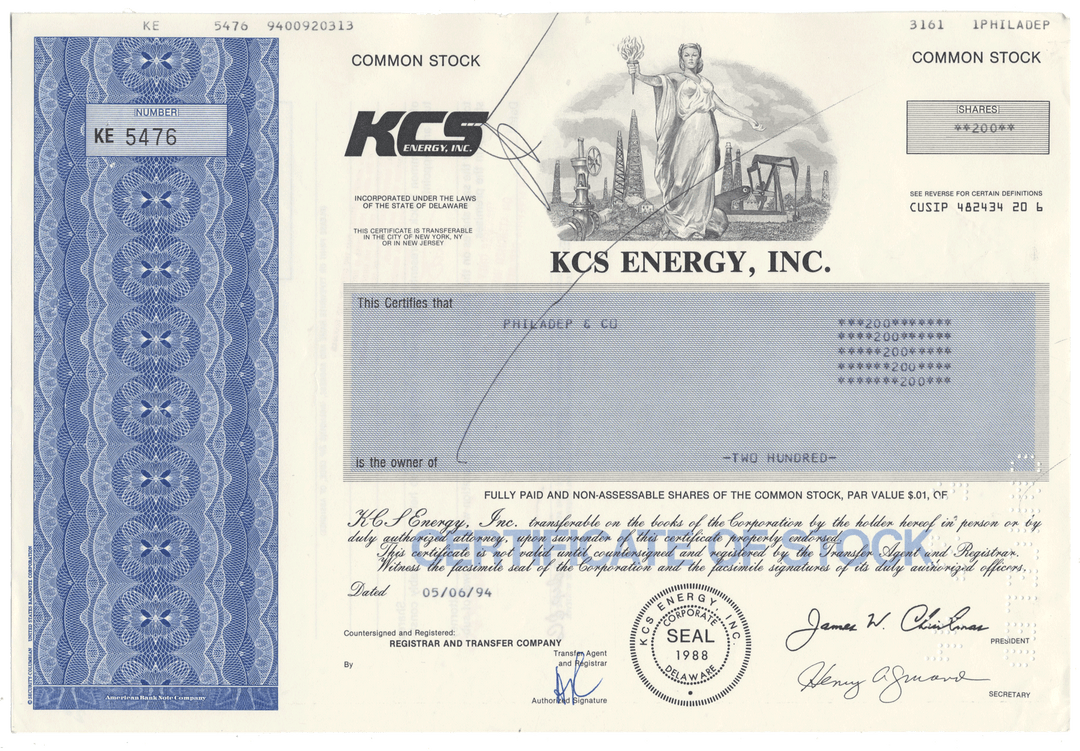 KCS Energy, Inc. Stock Certificate