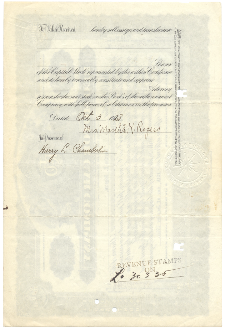 Reo Motor Car Company Stock Certificate