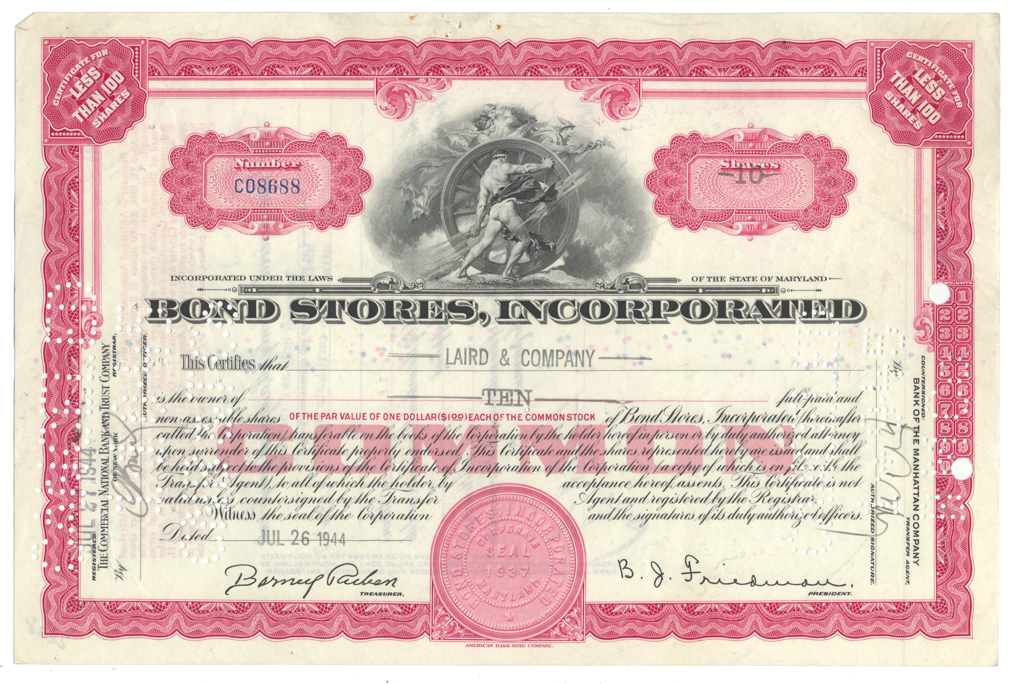 Bond Stores, Incorporated (LOT OF 8 PIECES)
