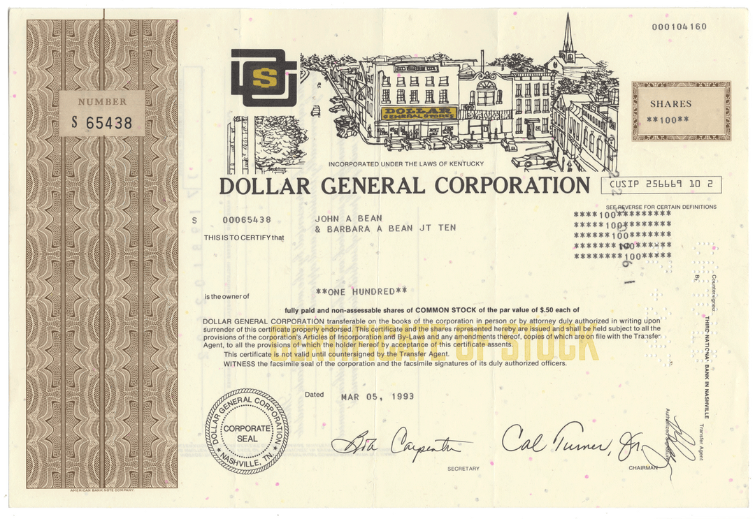 Dollar General Corporation Stock Certificate