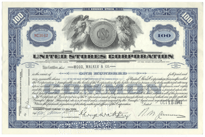 United States Corporation stock certificate with detailed design and text.