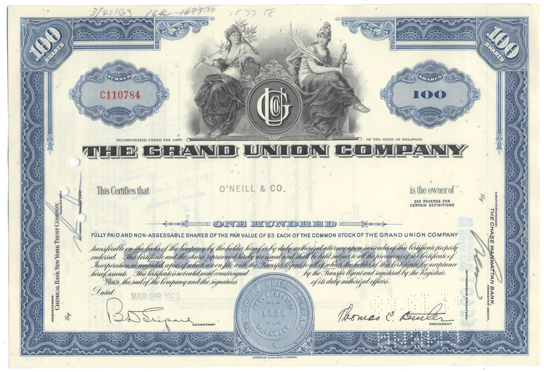 Grand Union Company stock certificates