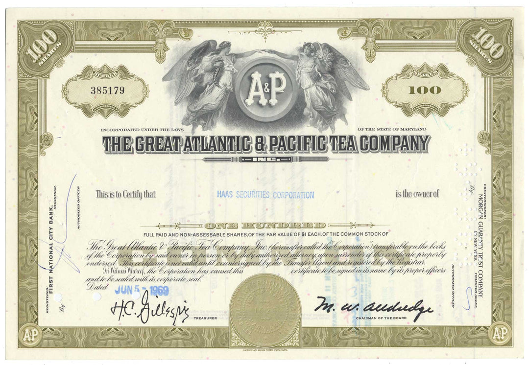 Great Atlantic & Pacific Tea Company Stock Certificate