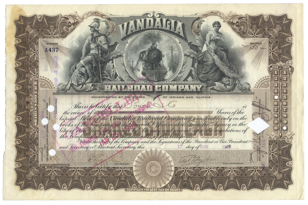 Vandalia Railroad Company Stock Certificate