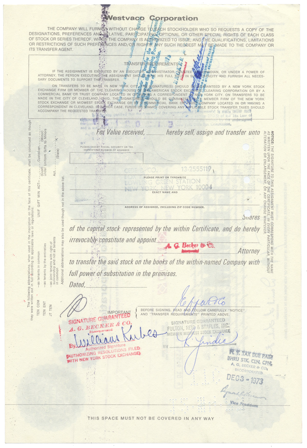 Westvaco Corporation Stock Certificate