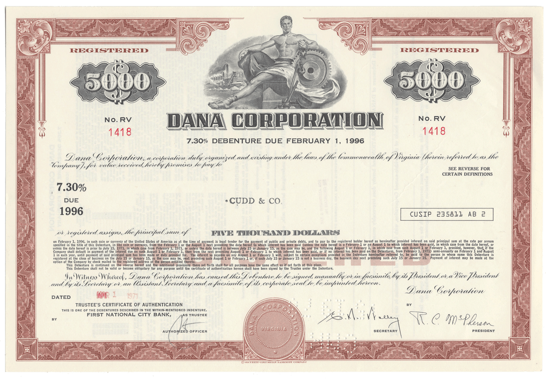 Dana Corporation Bond Certificate