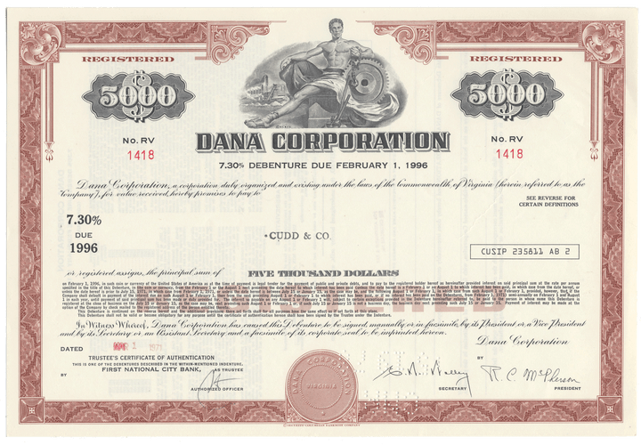 Dana Corporation Bond Certificate