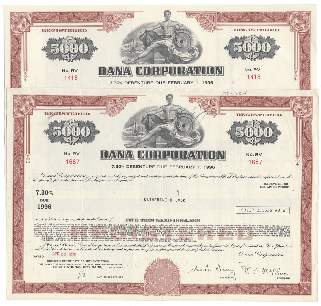 Two Dana Corporation stock certificates