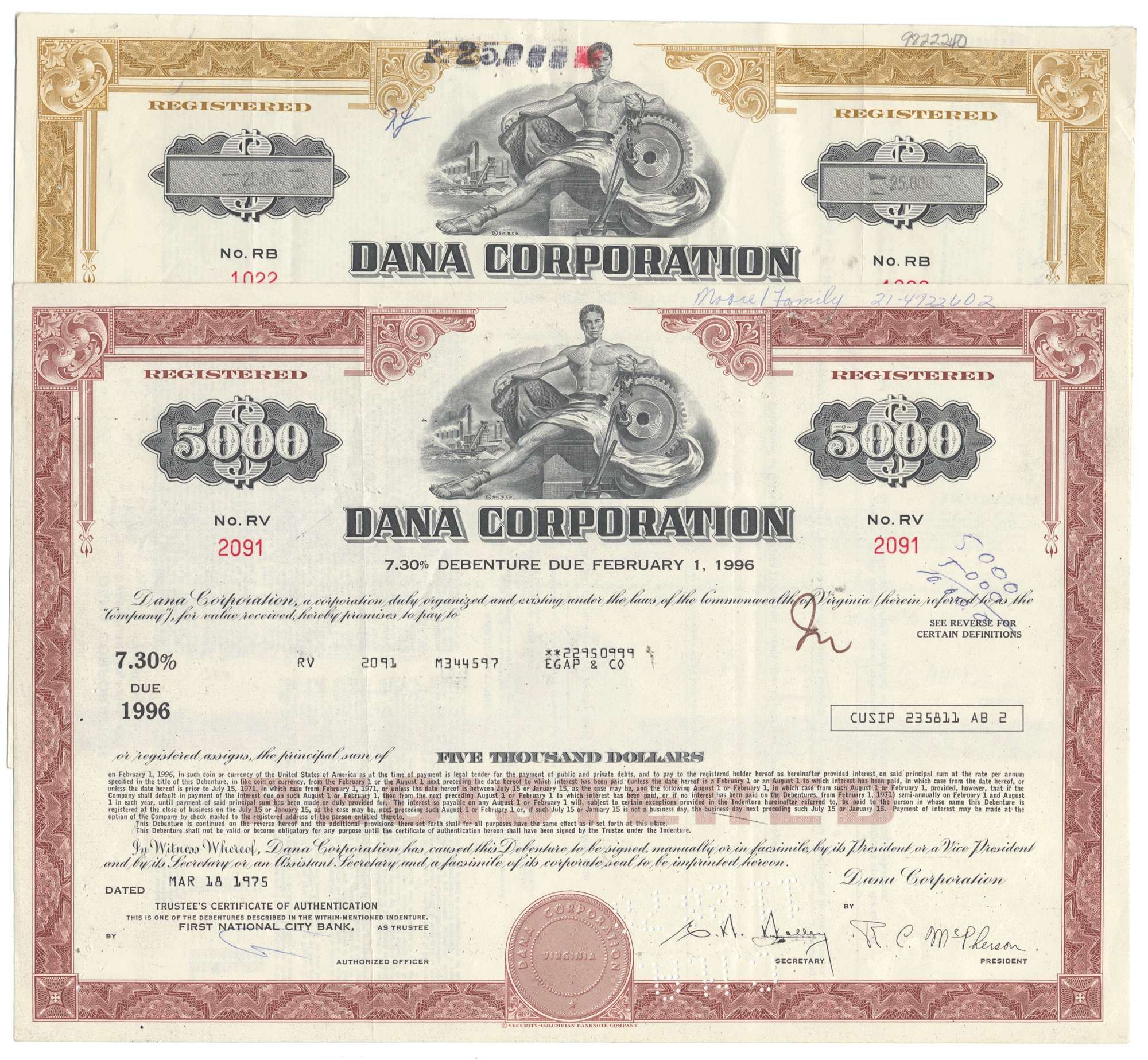 Dana Corporation stock certificates
