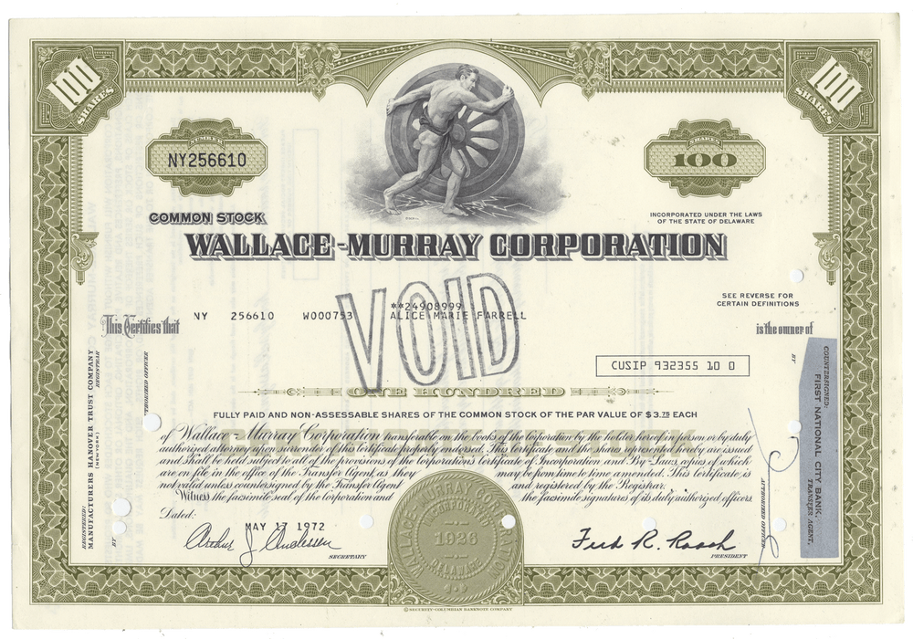 Wallace-Murray Corproration Stock Certificate