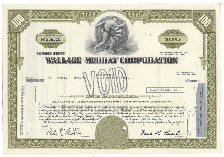 Wallace-Murray Corproration Stock Certificate