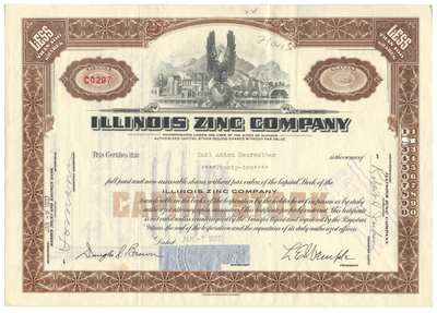 Illinois Zinc Company Stock Certificate