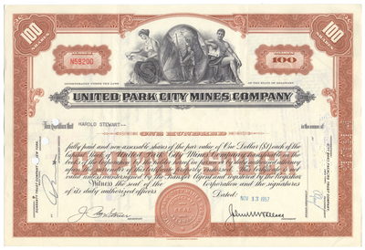 United Park City Mines Company Stock Certificate