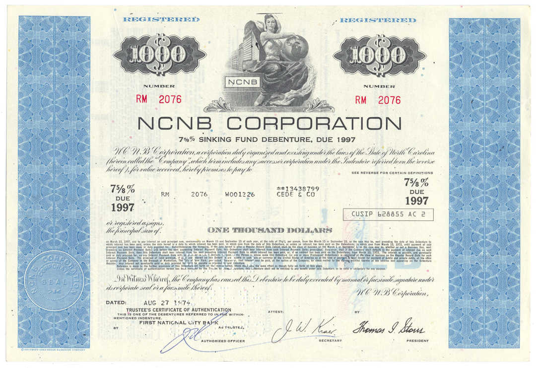 NCNB Corporation Bond Certificate