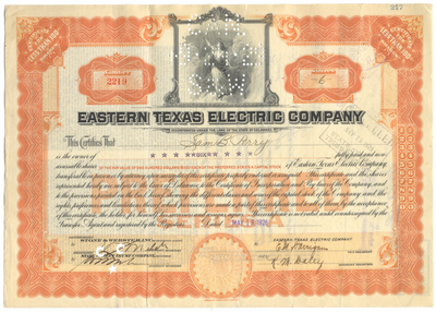 Eastern Texas Electric Company Stock Certificate
