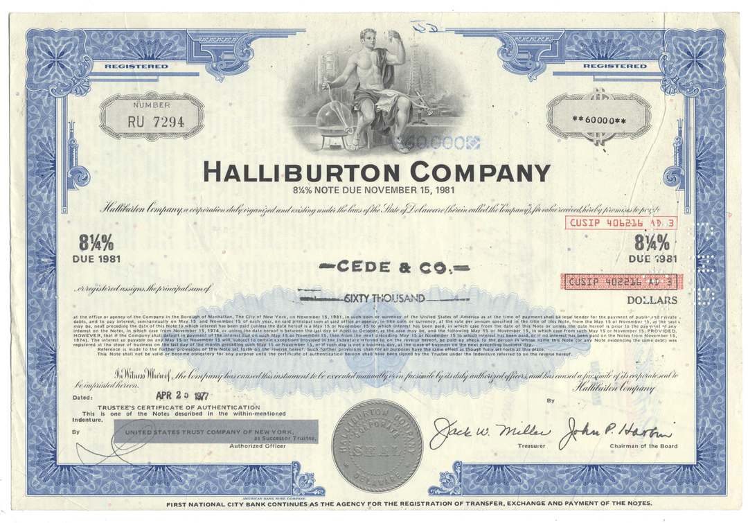 Halliburton Company bond certificate