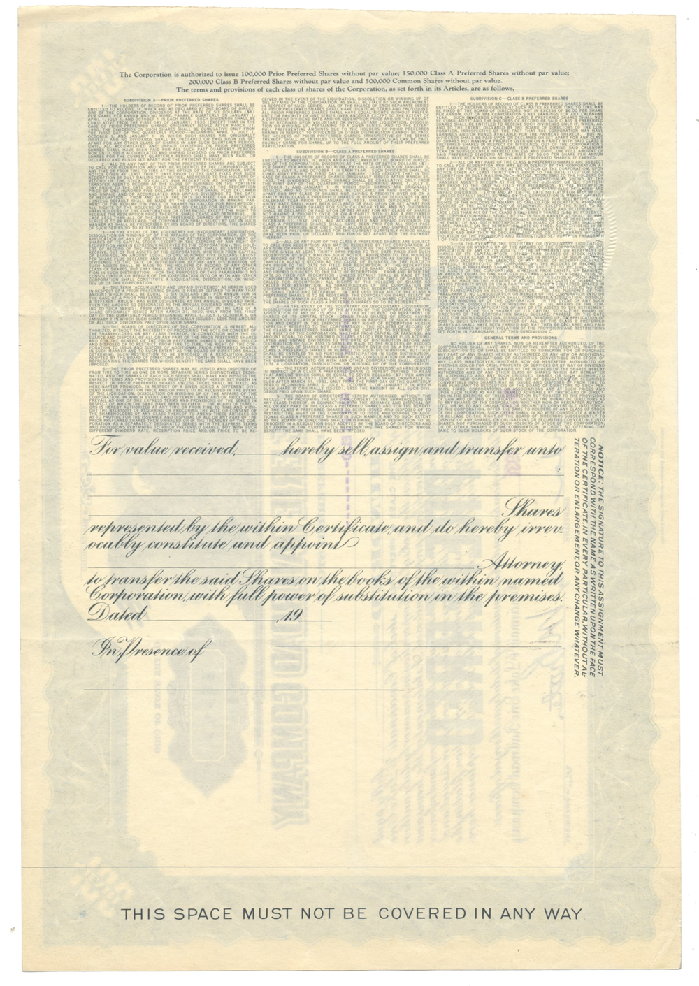 Cincinnati & Lake Erie Railroad Company Stock Certificate