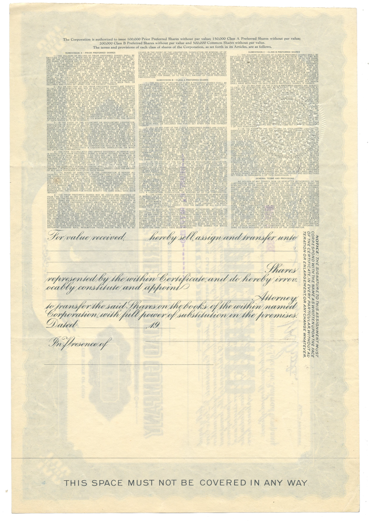 Cincinnati & Lake Erie Railroad Company Stock Certificate