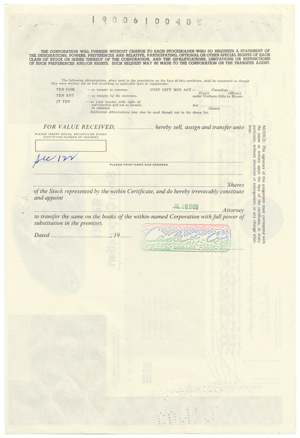 Savin Corporation Stock Certificate