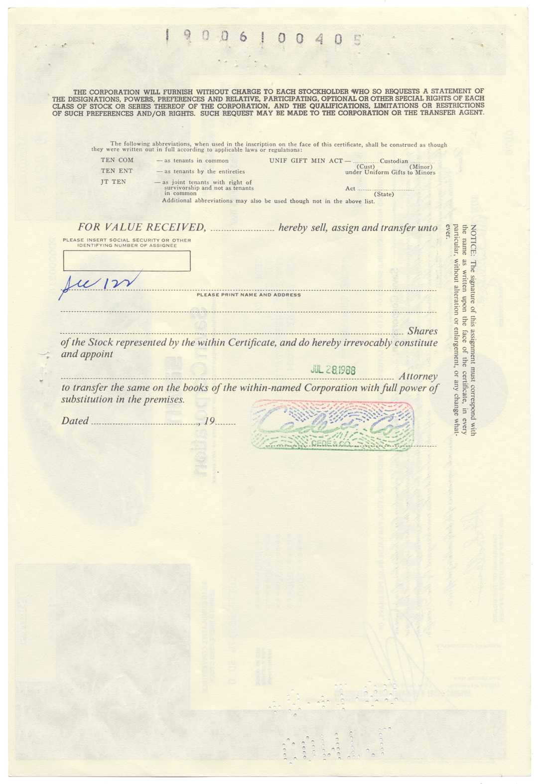 Savin Corporation Stock Certificate