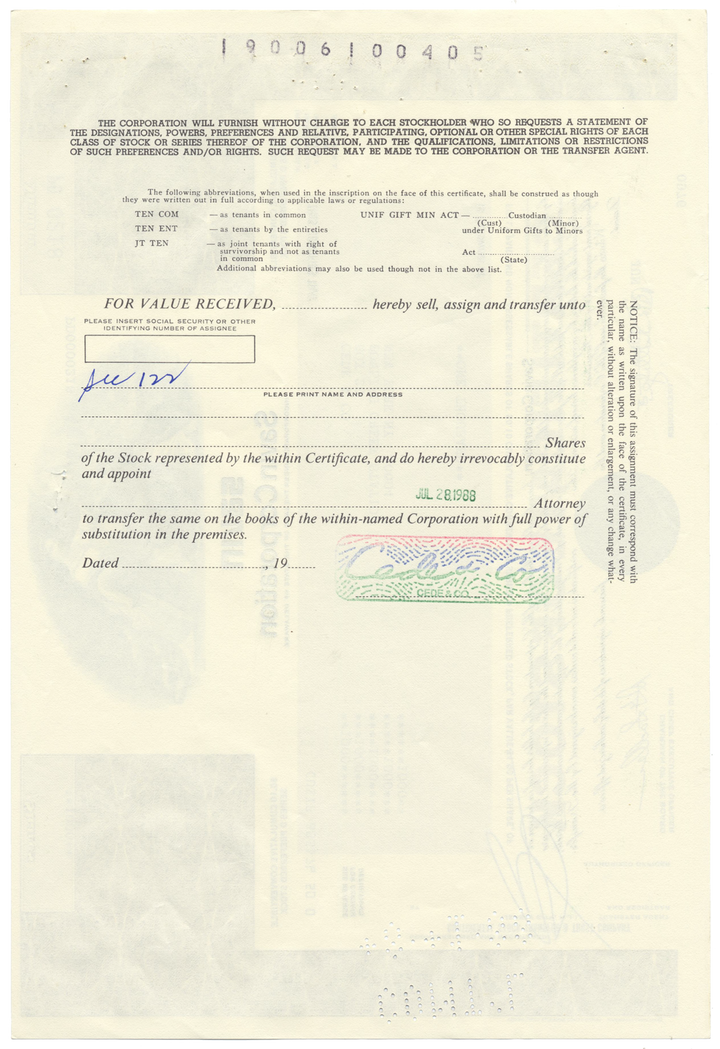 Savin Corporation Stock Certificate