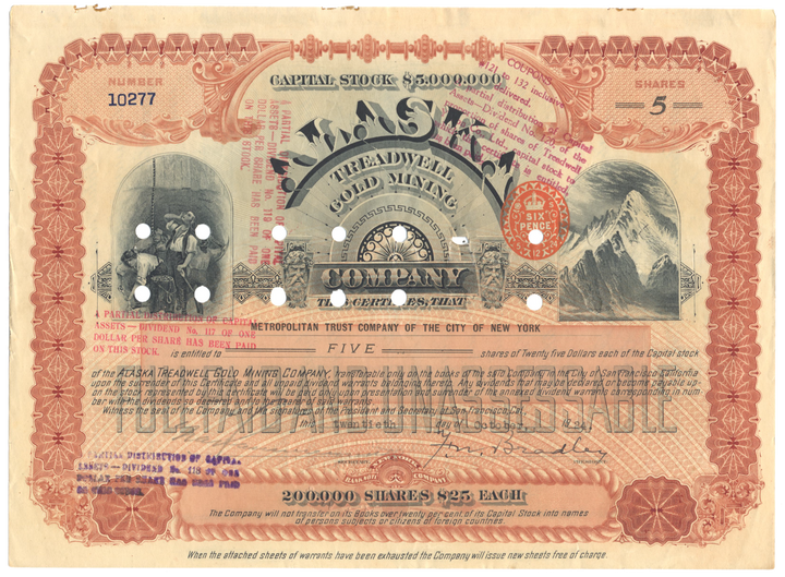 Alaska Treadwell Gold Mining Company Stock Certificate