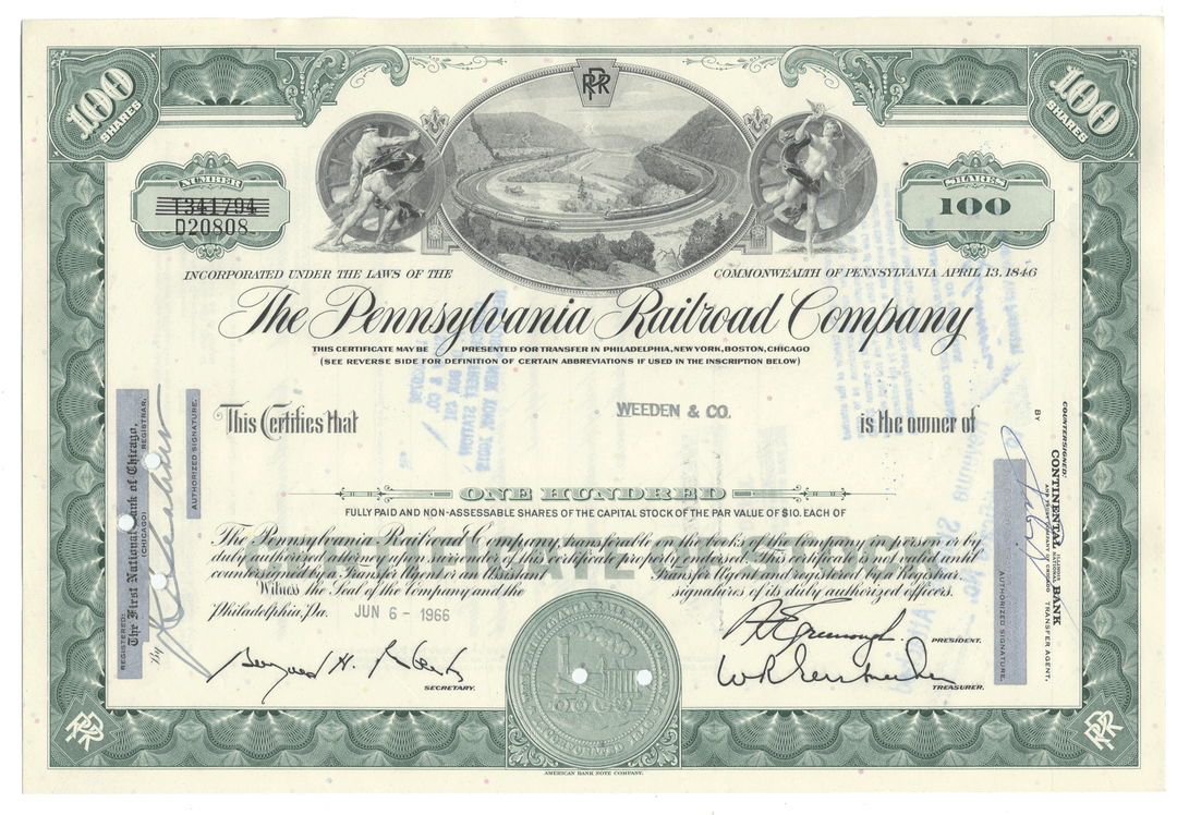 Stock certificate of the Pennsylvania Railroad Company from 1966