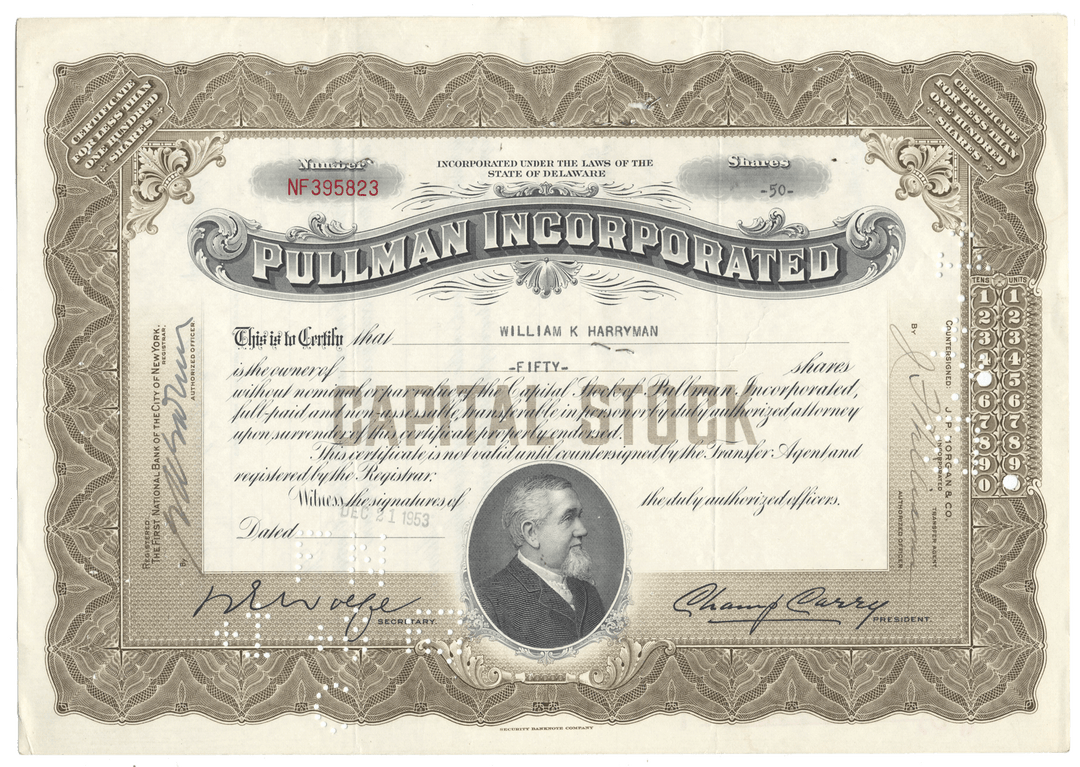 Pullman Incorporated stock certificate from 1953