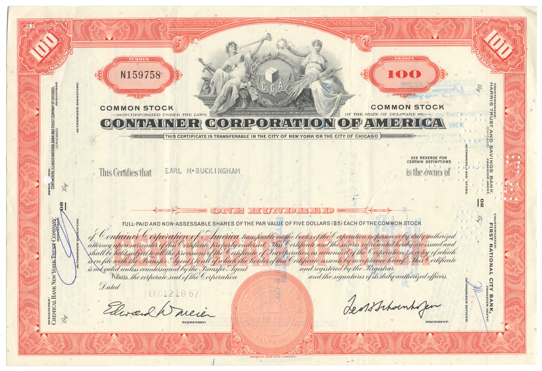 Container Corporation of America Stock Certificate