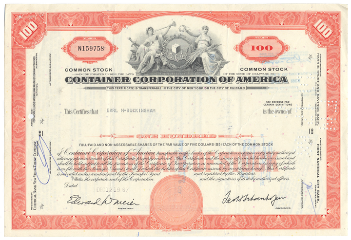 Container Corporation of America Stock Certificate