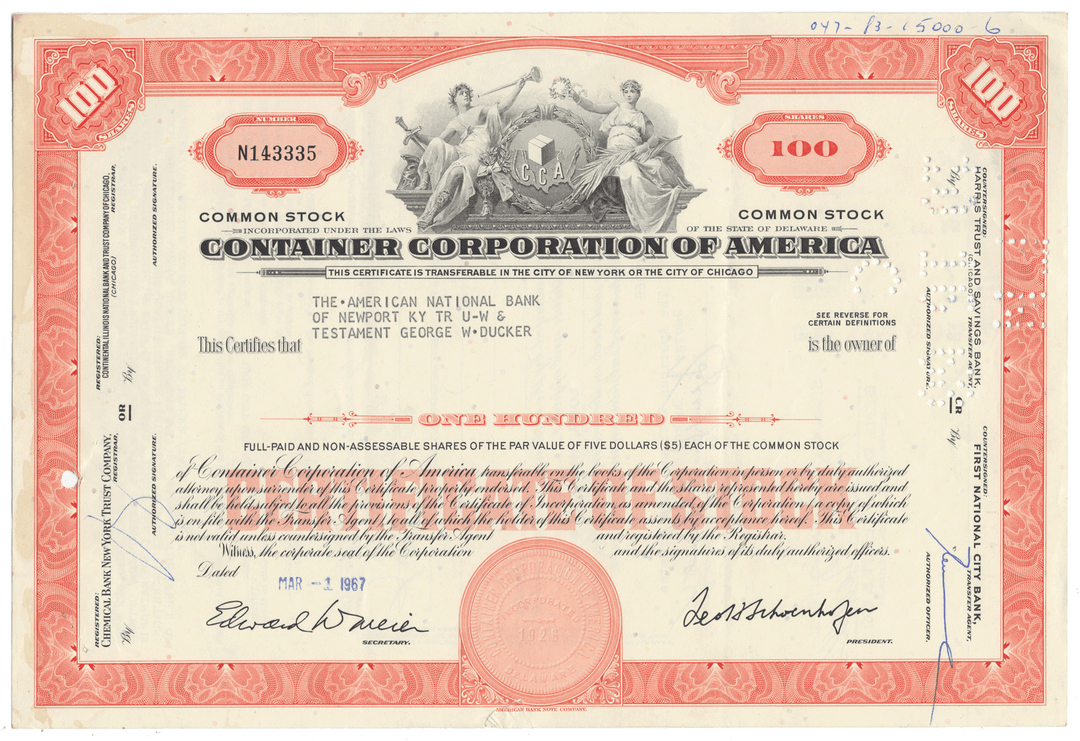 Container Corporation of America Stock Certificate