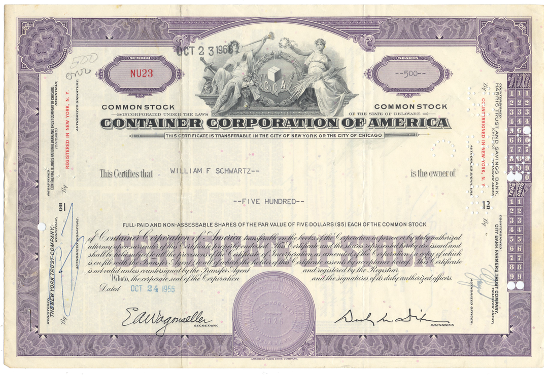 Container Corporation of America Stock Certificate