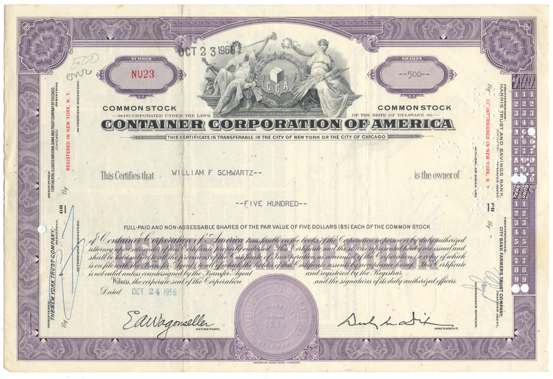 Container Corporation of America Stock Certificate