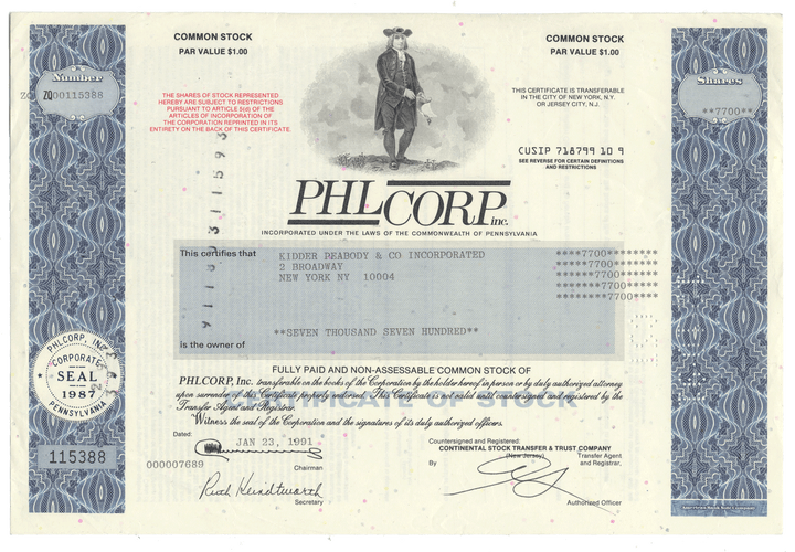 PHL Corp., Inc. (LOT OF 16 PIECES)