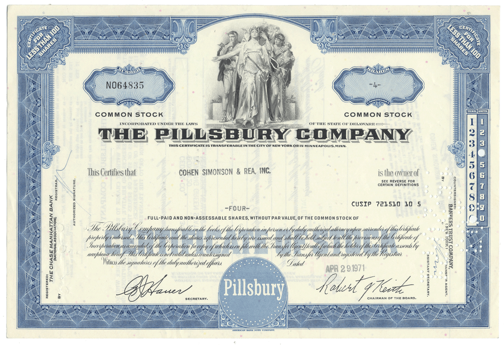 Pillsbury Company Stock Certificate