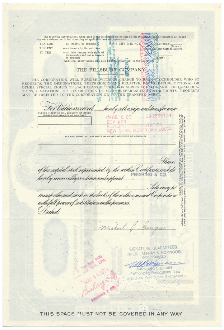 Pillsbury Company Stock Certificate