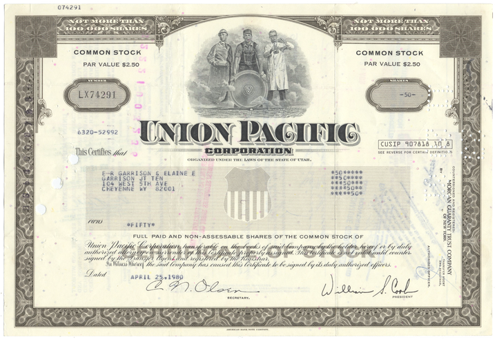 Union Pacific Corporation Stock Certificate