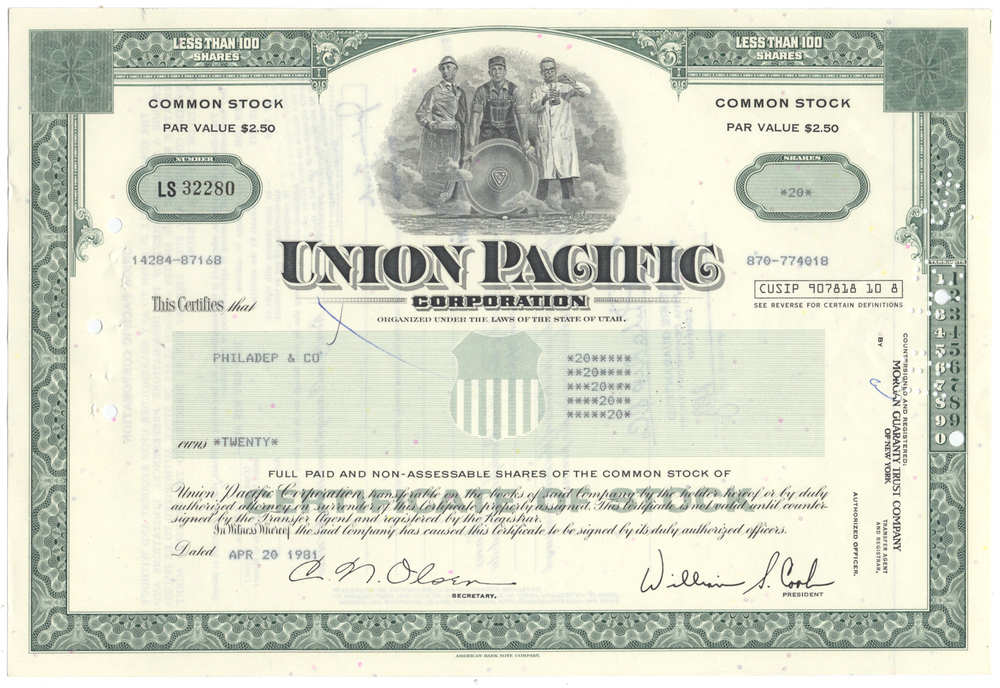 Union Pacific Corporation Stock Certificate