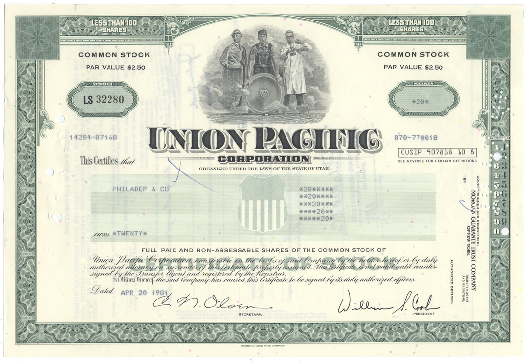 Union Pacific Corporation Stock Certificate