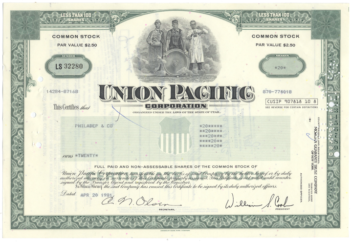 Union Pacific Corporation Stock Certificate