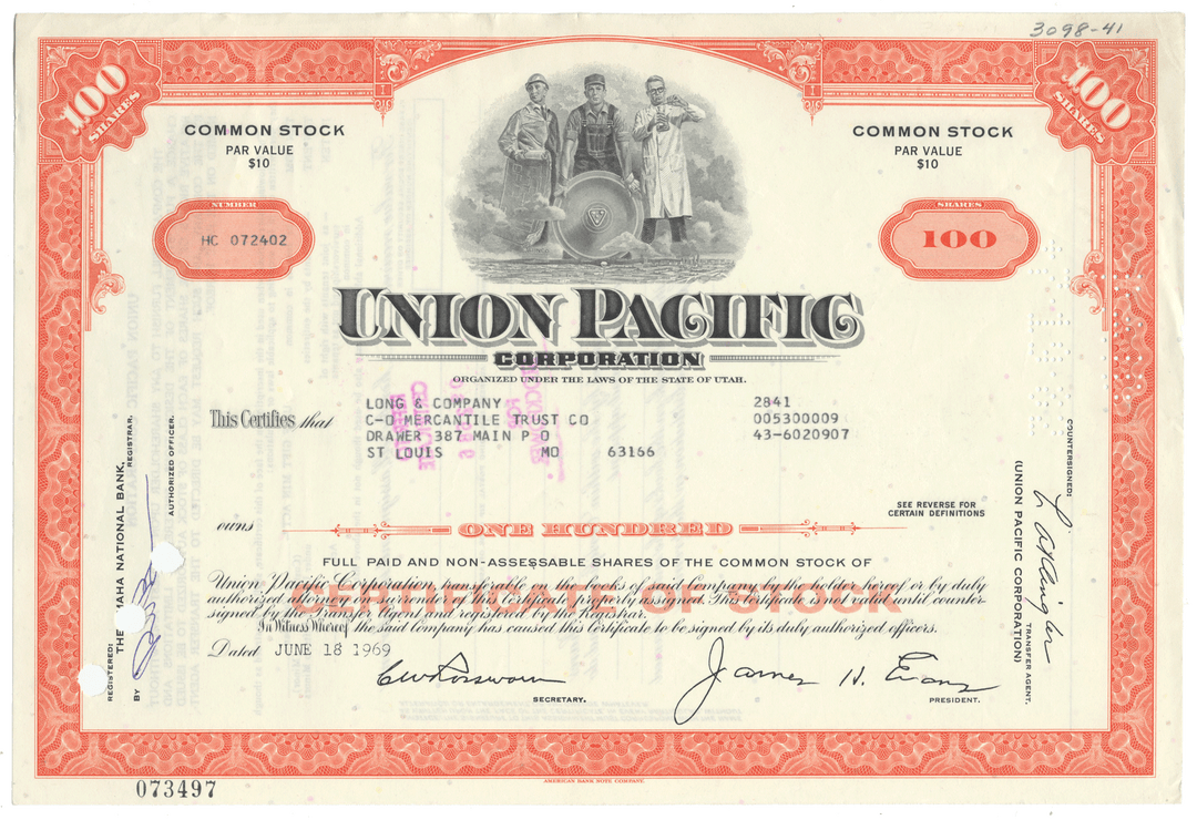 Union Pacific Corporation stock certificate 